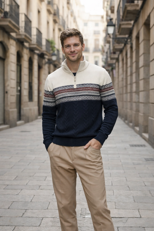 Lars | Nordic half-zip men’s knit sweater with stand collar