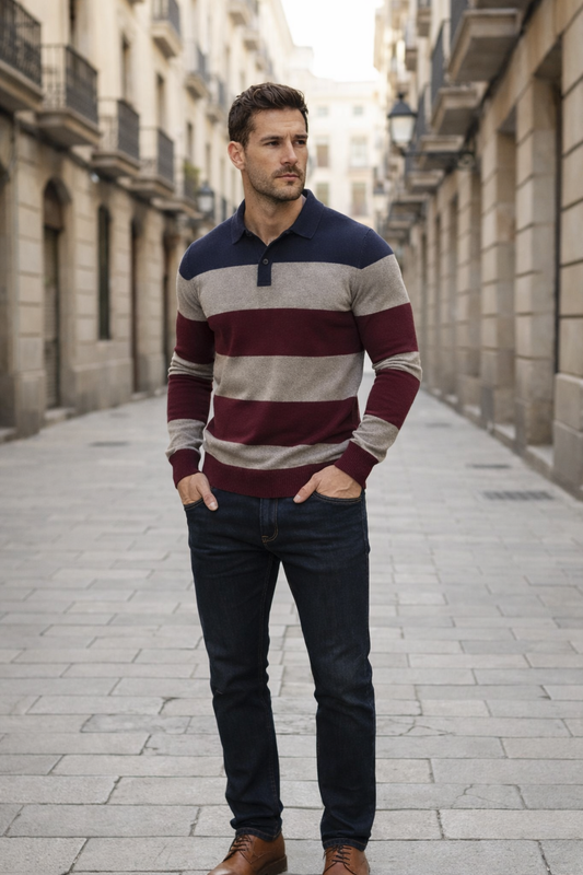 Milan | Colorblock striped men’s long sleeve knit sweater