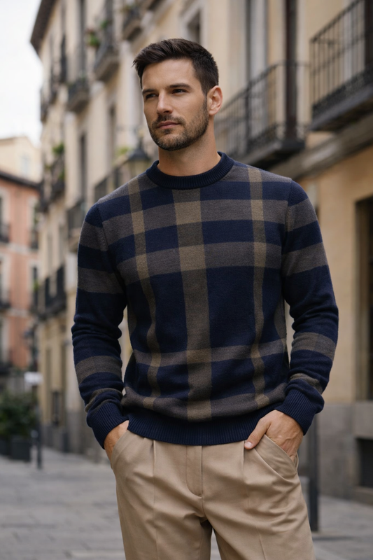Leon | Classic plaid men’s crewneck cotton-blend sweater