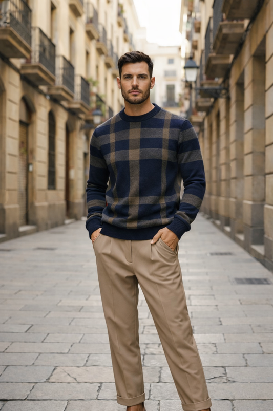 Leon | Classic plaid men’s crewneck cotton-blend sweater