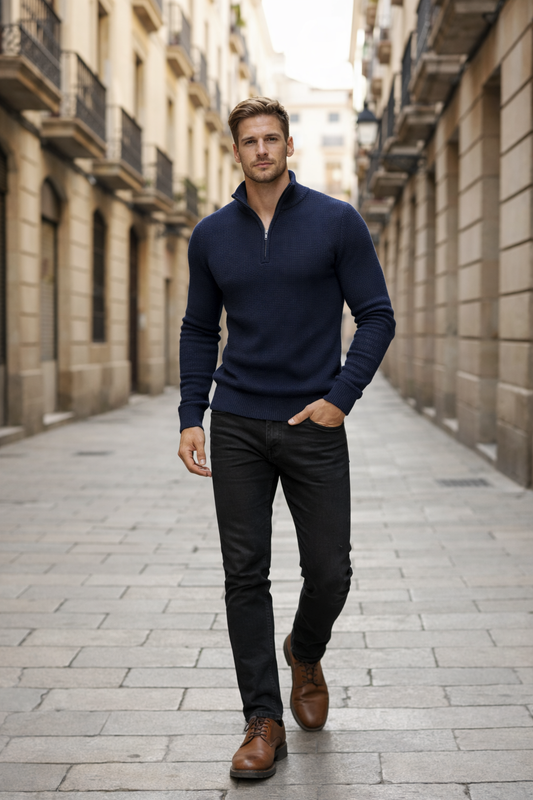 Noah | Textured half-zip men’s knit sweater with stand collar