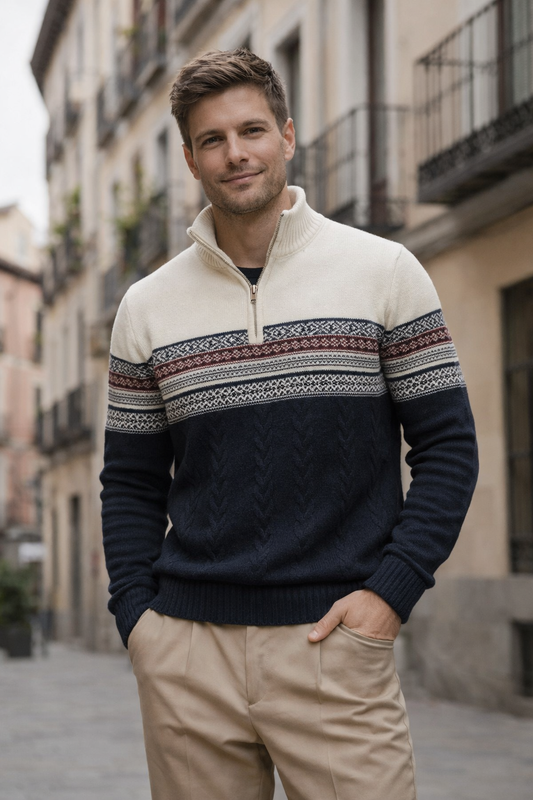 Lars | Nordic half-zip men’s knit sweater with stand collar