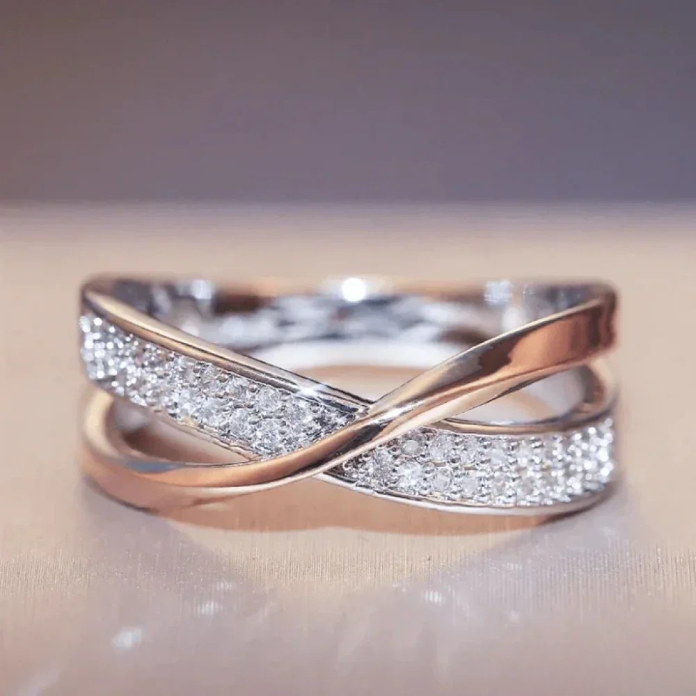 Antique Gold Braided Zirconia Silver Ring